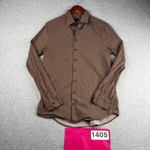Express 1MX Shirt Brown Diamond Print Button Up Long Sleeve Mens Medium Tall